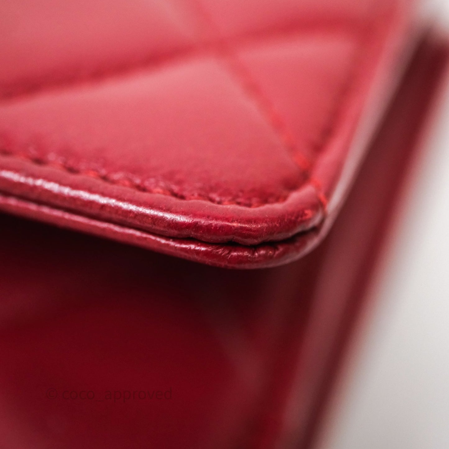 Chanel Quilted Wallet on Chain WOC Red Lambskin Silver Hardware
