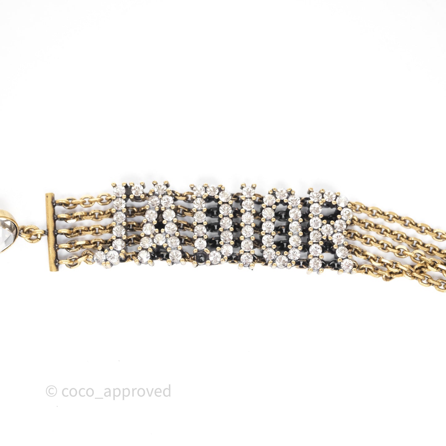 Christian Dior Crystal J'Adior Dangle Chain Earrings Gold Tone