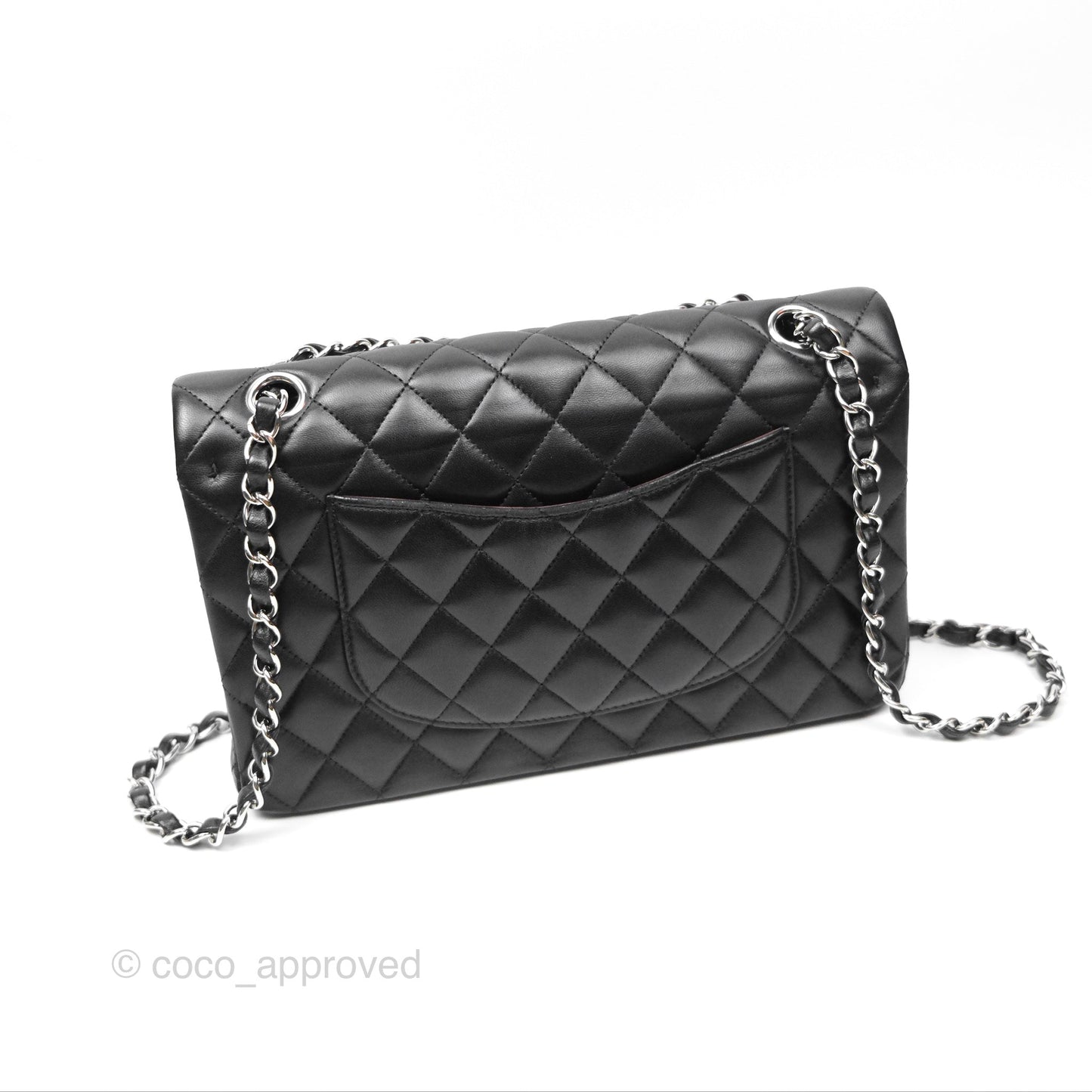 Chanel M/L Medium Classic Flap Quilted Black Lambskin Silver Hardware