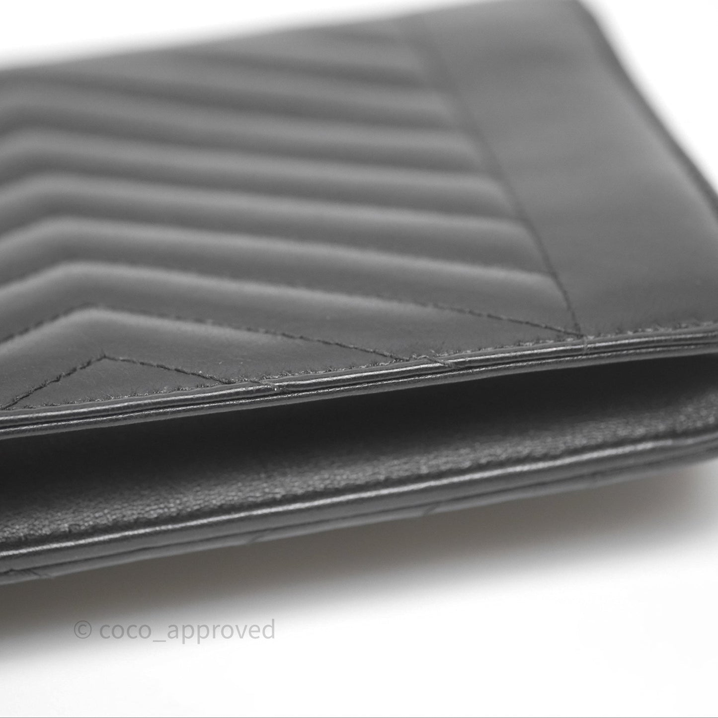 Chanel Reversed Chevron Wallet On Chain WOC Black Lambskin Aged Gold Hardware