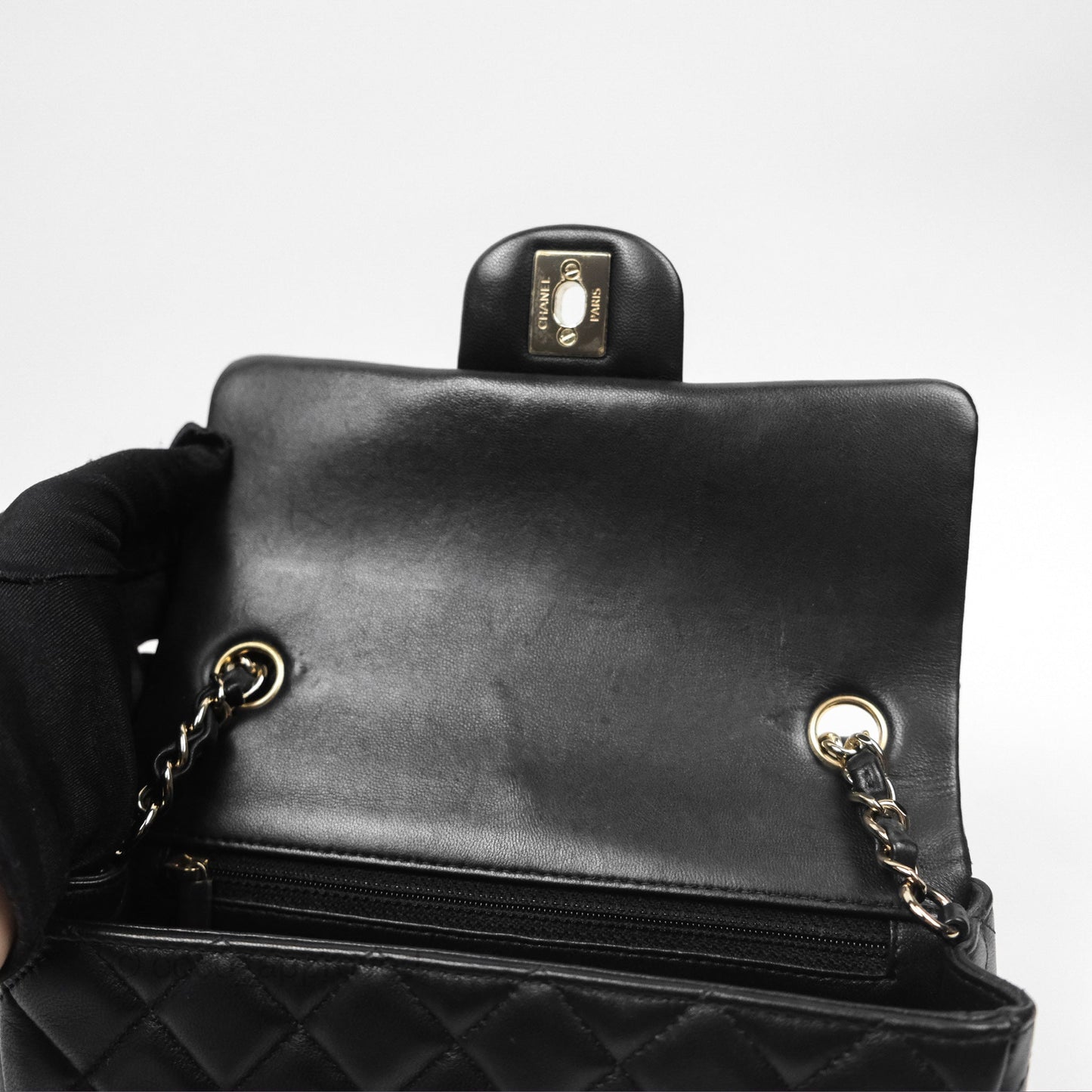 Chanel Quilted Mini Rectangular Flap Black Lambskin Gold Hardware