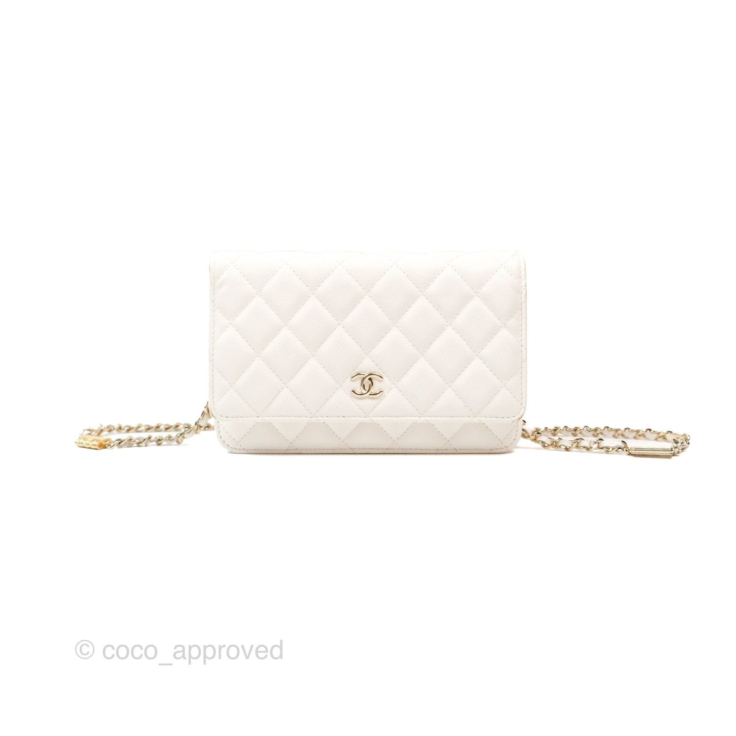 Chanel Quilted Wallet On Chain WOC With Charms White Caviar Gold Hardware