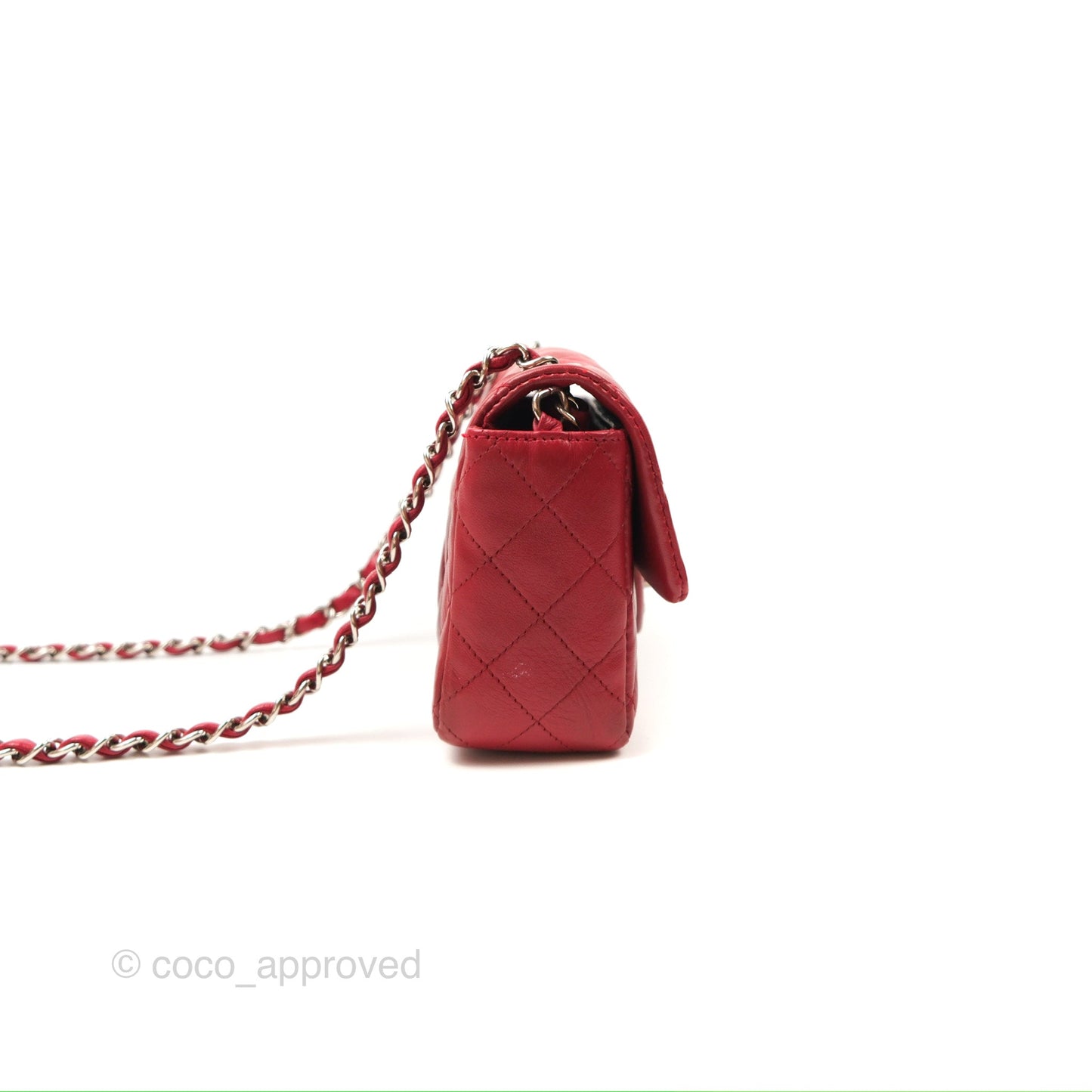 Chanel Quilted Mini Rectangular Flap Red Lambskin Silver Hardware