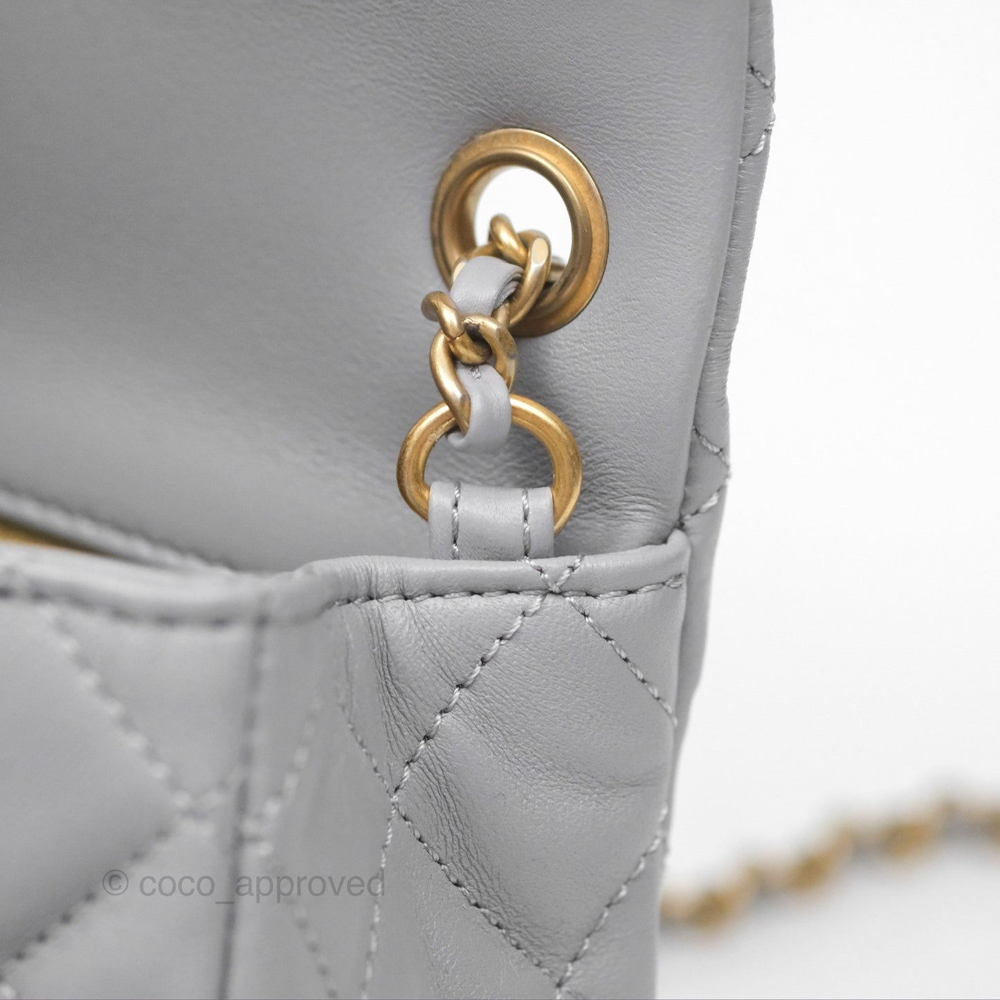 Chanel Mini Rectangular Pearl Crush Grey Lambskin Aged Gold Hardware