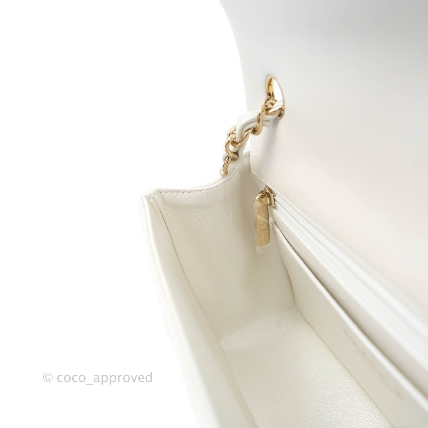 Chanel Quilted Mini Rectangular Iridescent White Lambskin Gold Hardware
