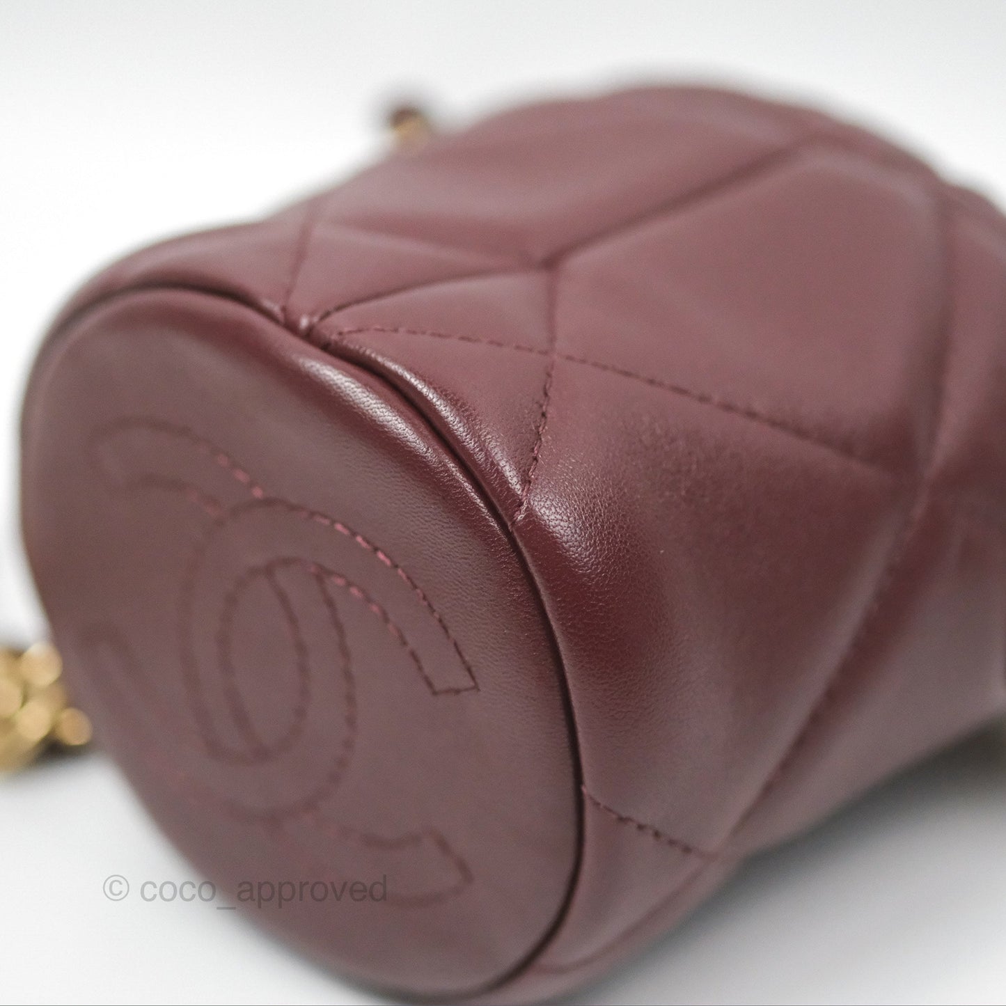 Chanel Mini Bucket Bag with Fluffy Chain Burgundy Lambskin Gold Hardware