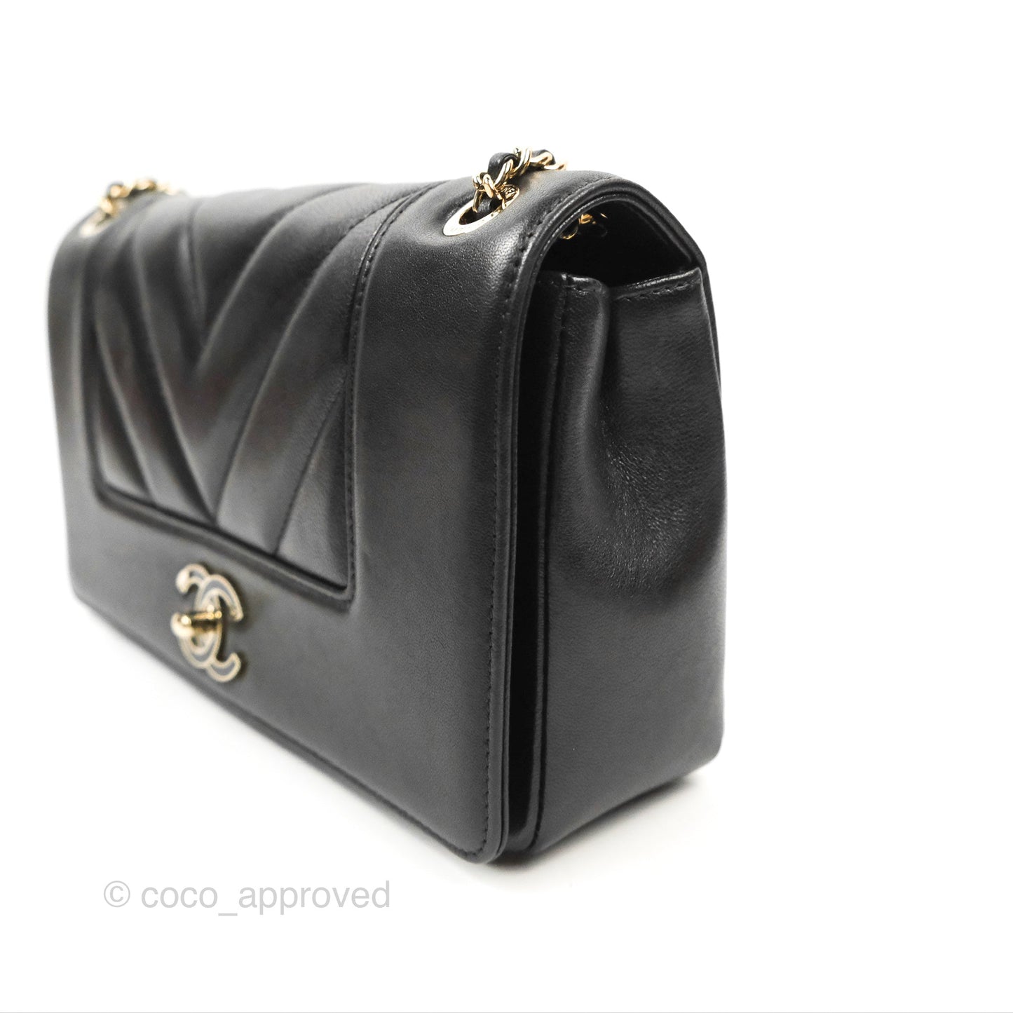 Chanel Chevron Mademoiselle Flap Bag Black Sheepskin Gold Hardware