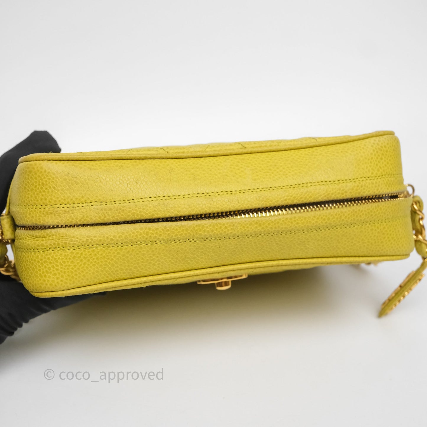 Chanel Vintage Quilted Camera Bag Green Yellow Caviar Gold Hardware