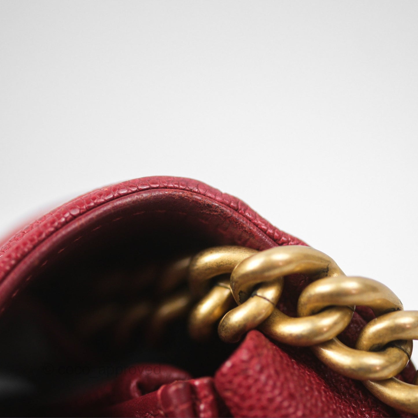 Chanel Quilted Boy Wallet on Chain WOC Red Caviar Aged Gold Hardware