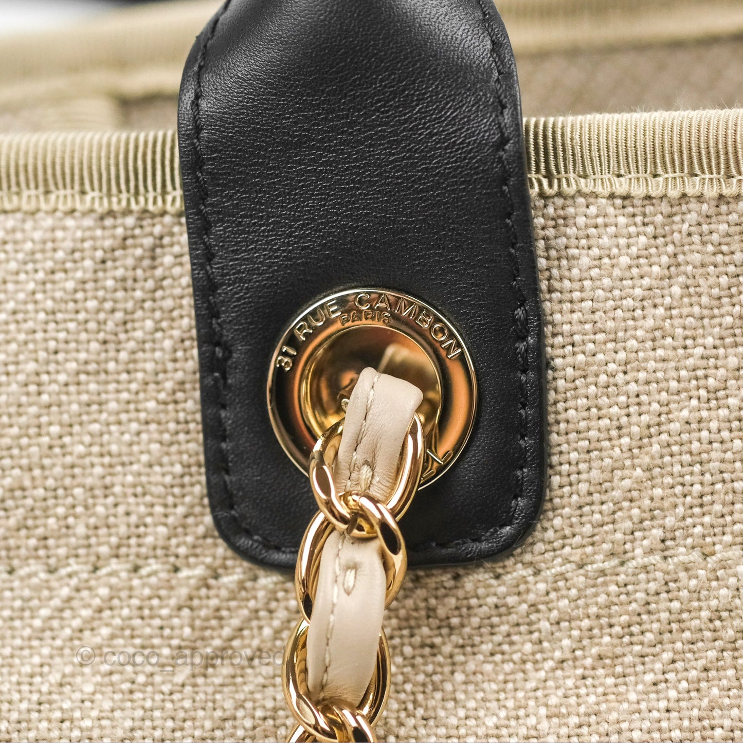 Chanel Large Deauville Black/Taupe Canvas Gold Hardware