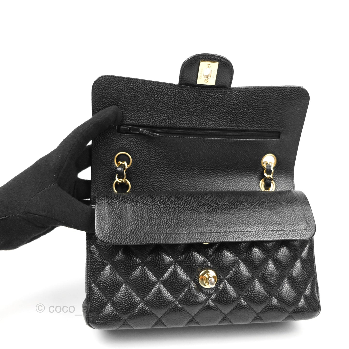 Chanel Small Classic Flap Quilted Black Caviar Gold Hardware