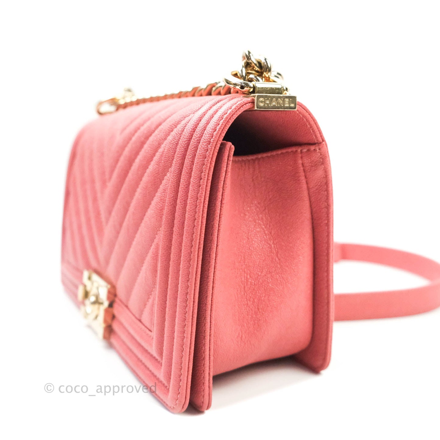 Chanel Boy Chevron Medium Pink Caviar Gold Hardware
