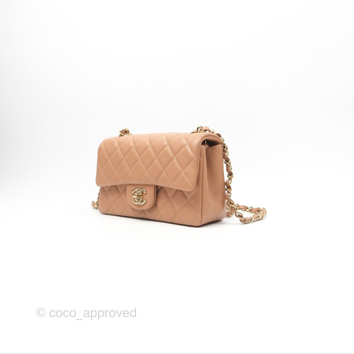 Chanel Quilted Mini Rectangular Dark Beige Lambskin Gold Hardware