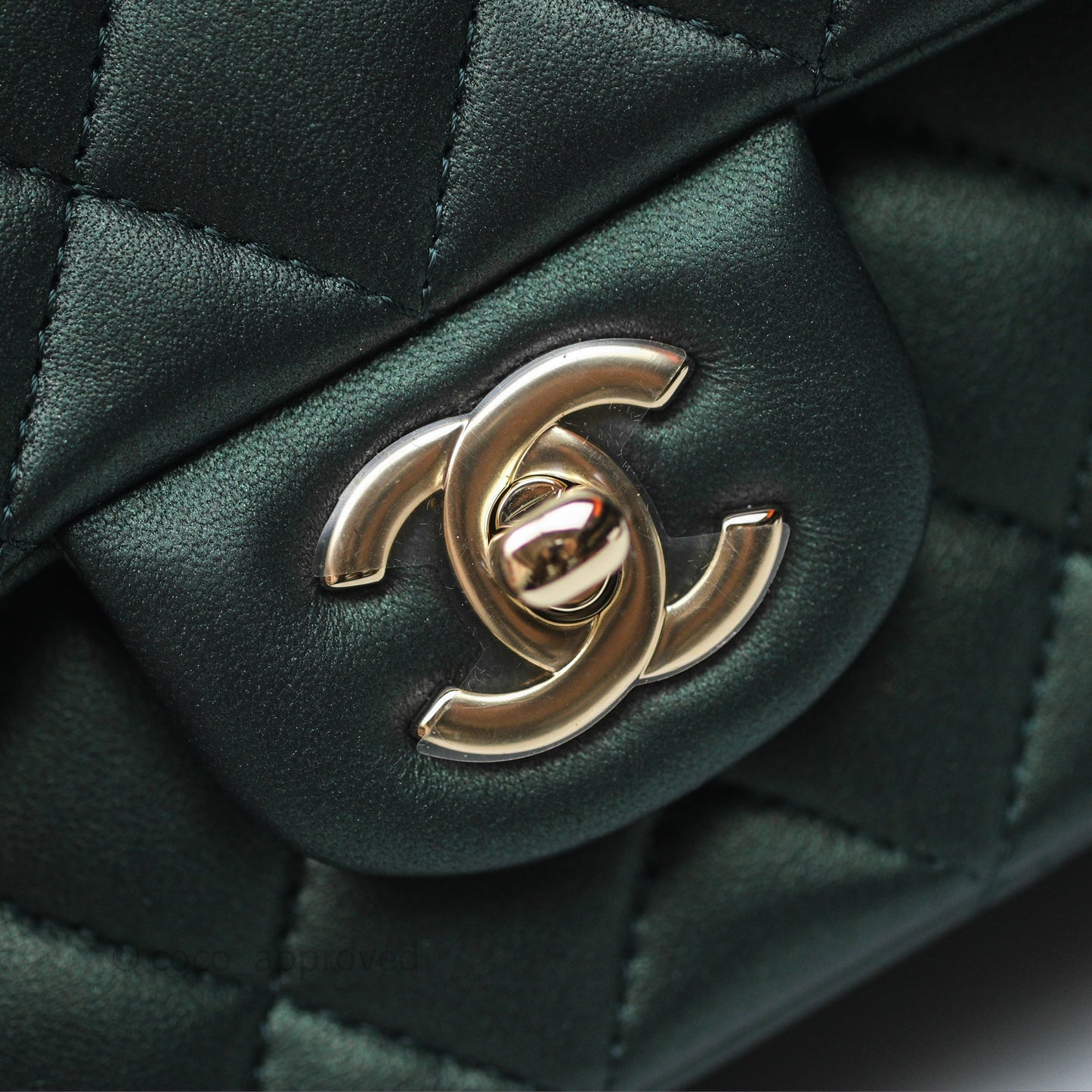 Chanel Top Handle Mini Rectangular Flap Iridescent Green Lambskin Gold Hardware