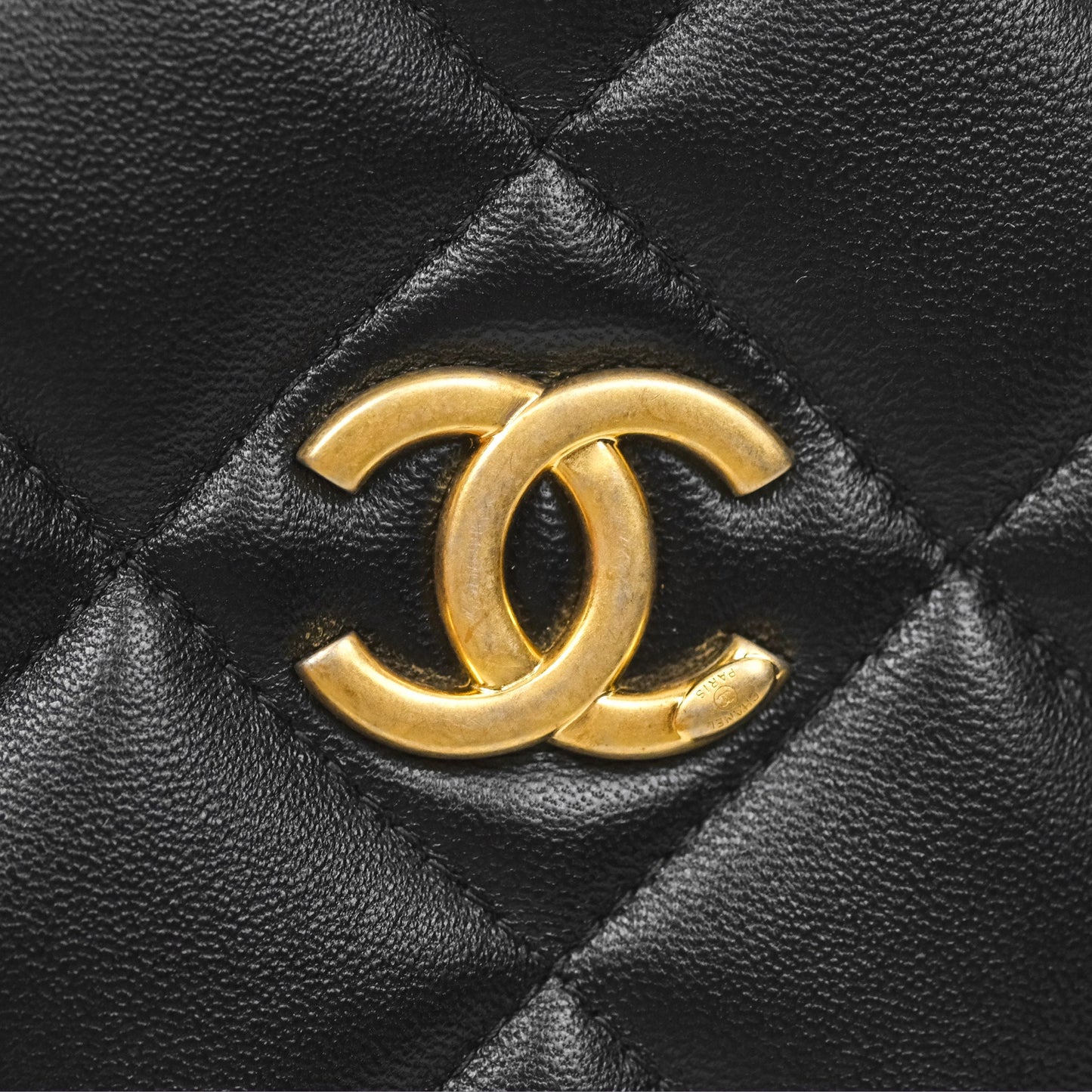 Chanel Diamond Belt Coin Purse Black Lambskin Aged Gold Hardware