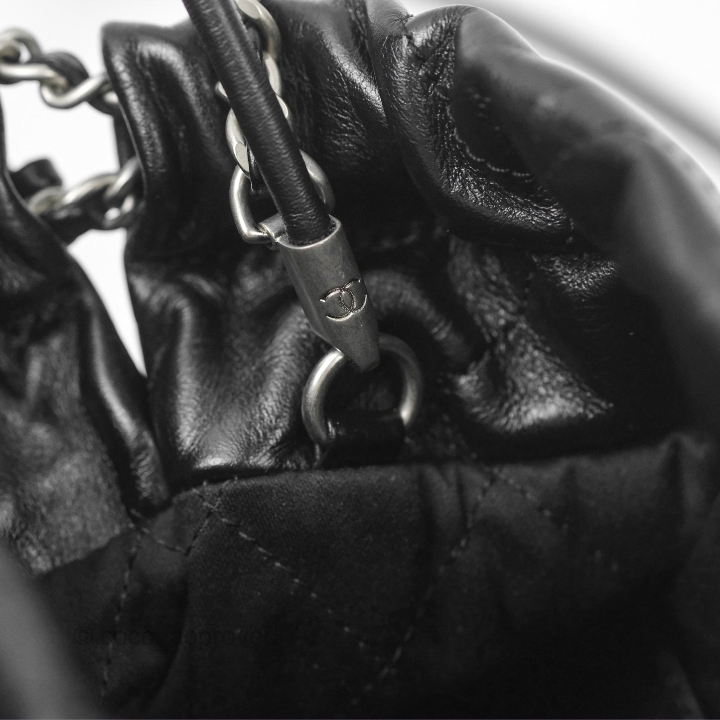 Chanel 22 Mini Bag Black Shiny Crumpled Calfskin Matte Silver Hardware