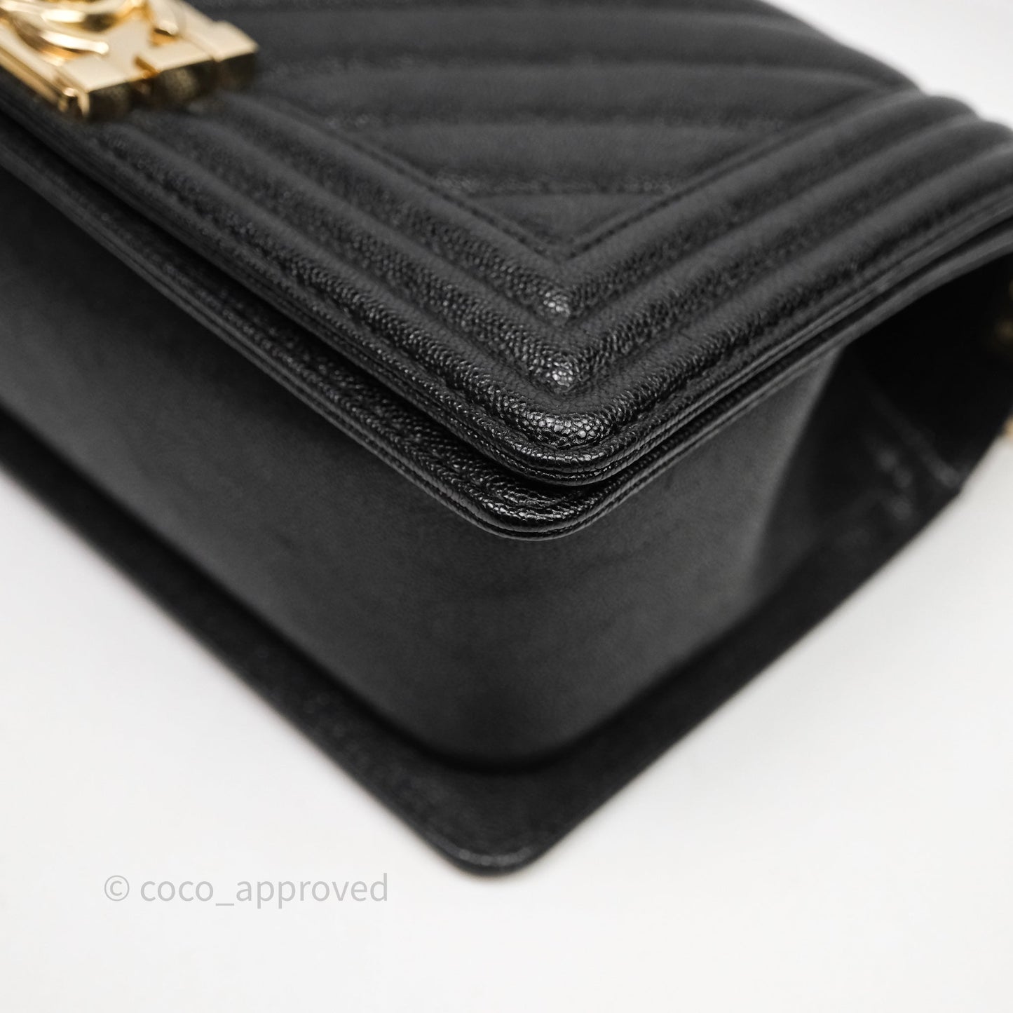 Chanel Medium Boy Chevron Black Caviar Light Gold Hardware