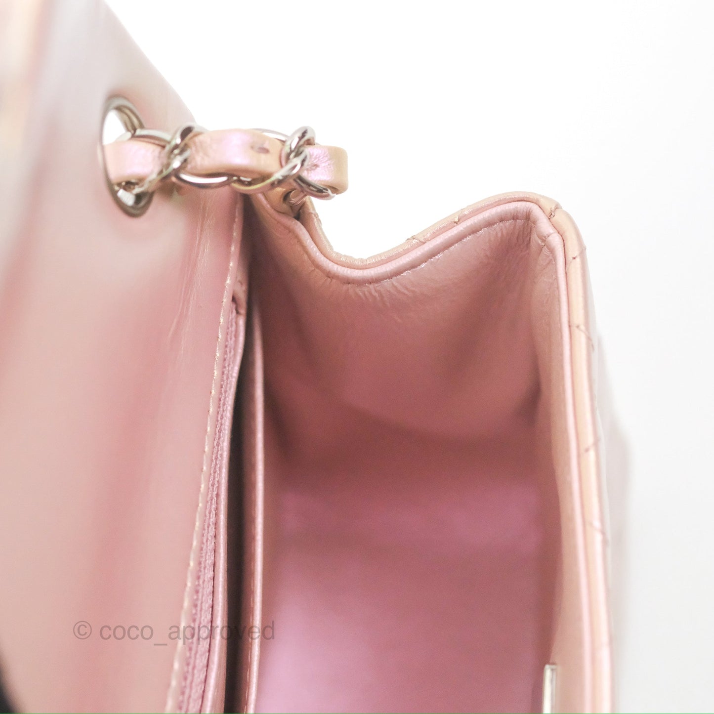Chanel Mini Square Quilted Iridescent Pink Silver Hardware