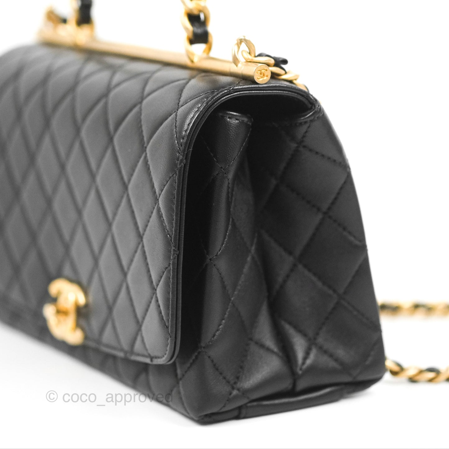 Chanel La Parisienne Top Handle Flap Bag Black Lambskin Aged Gold Hardware