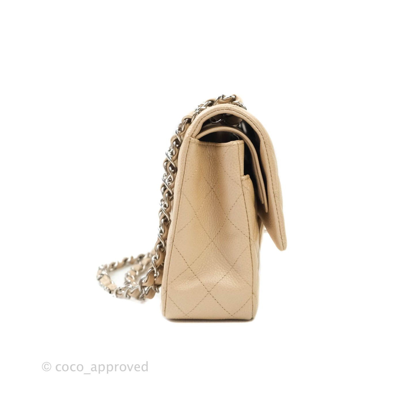 Chanel M/L Medium Double Flap Bag Iridescent Beige Caviar Silver Hardware