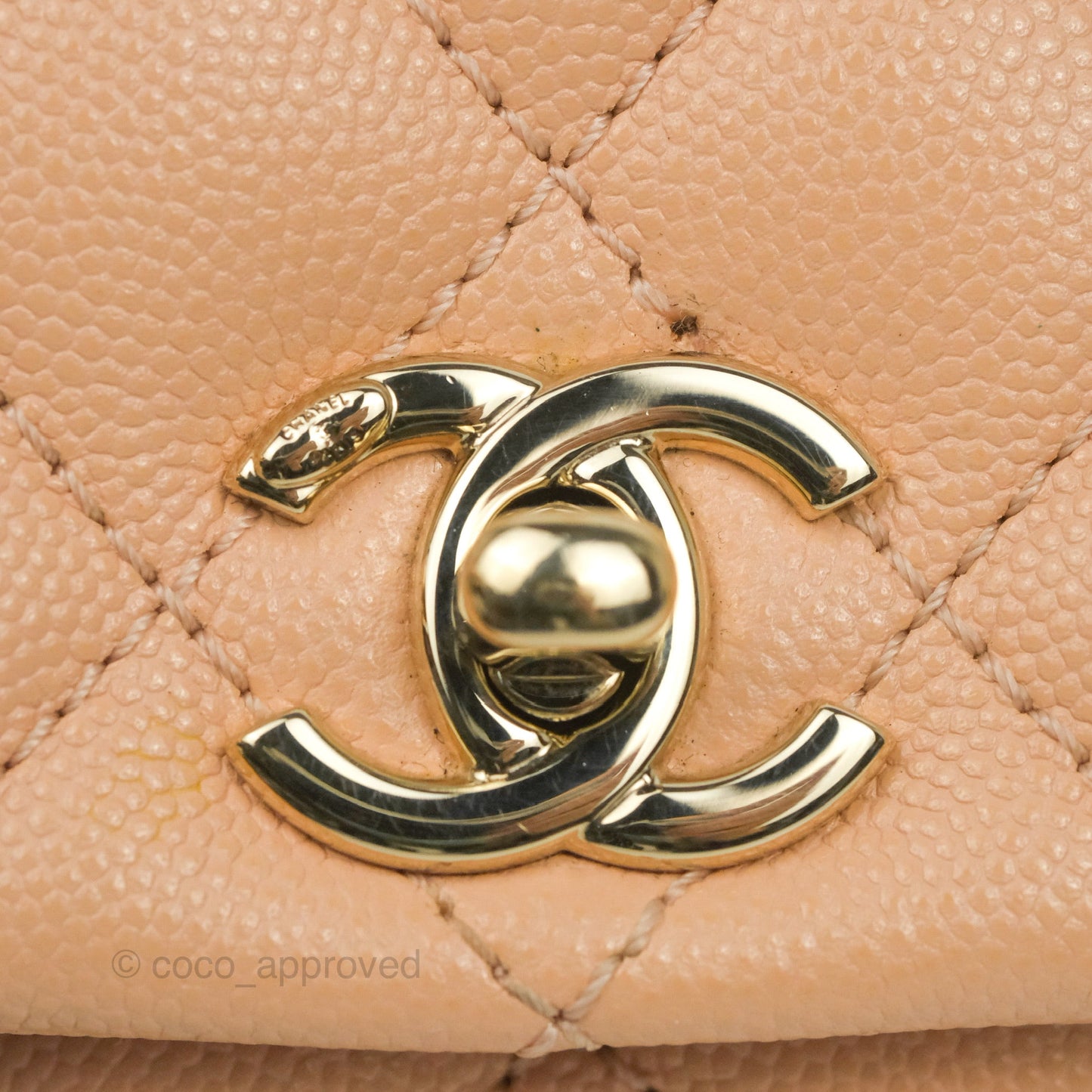 Chanel Mini Coco Handle Quilted Beige Pink Caviar Gold Hardware