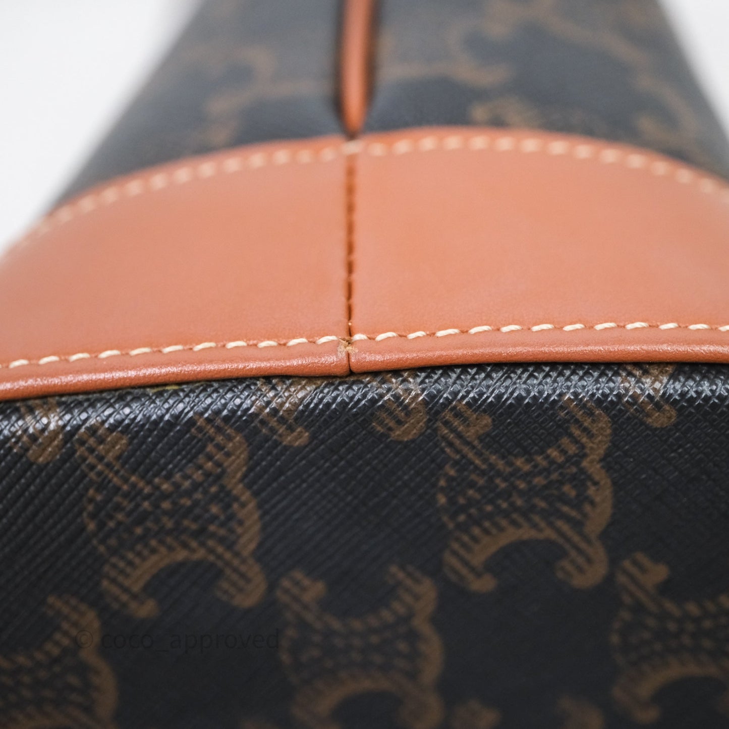 Celine Small Bucket Triomphe Canvas Tan Calfskin