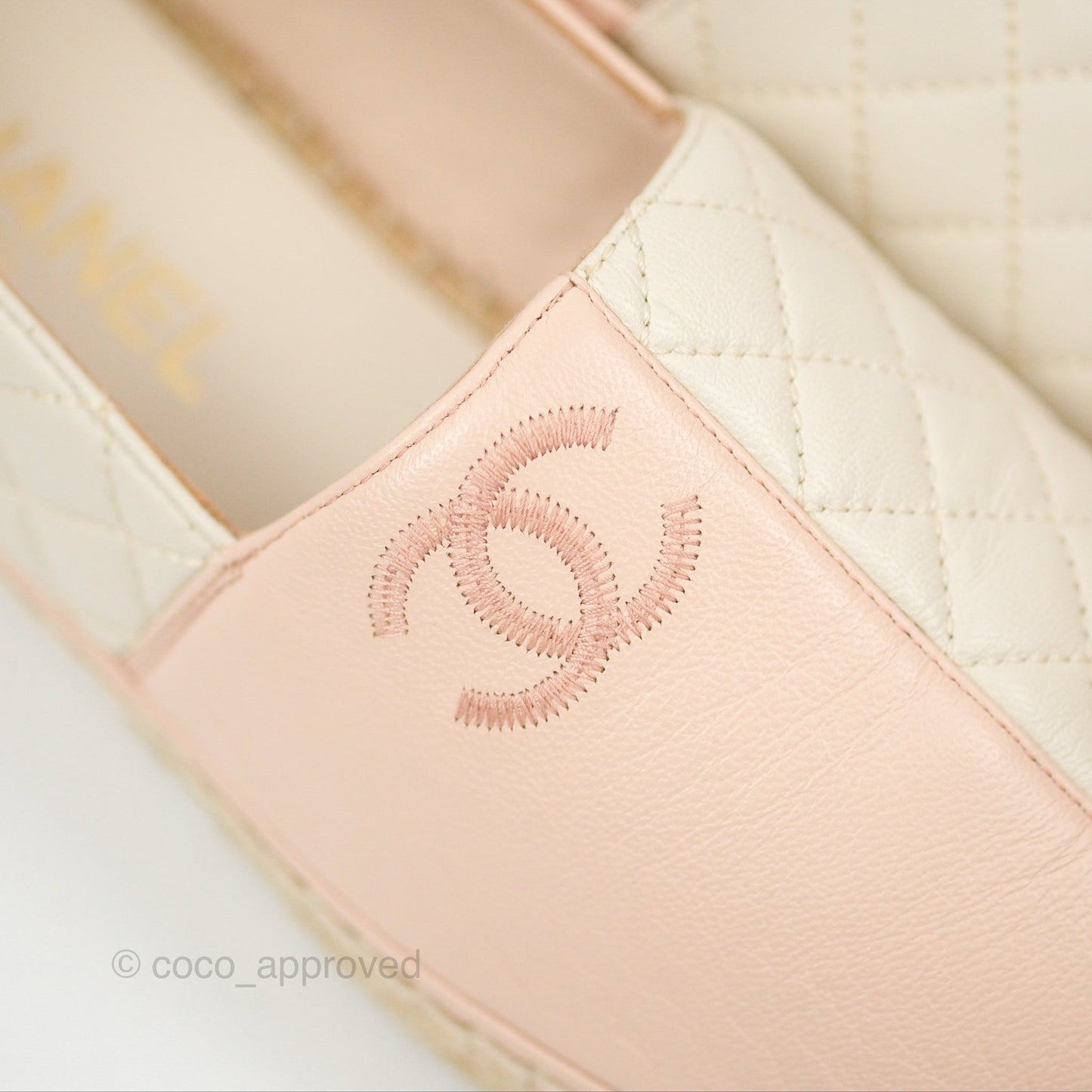 Chanel Espadrille Quilted White/Pink Size 38