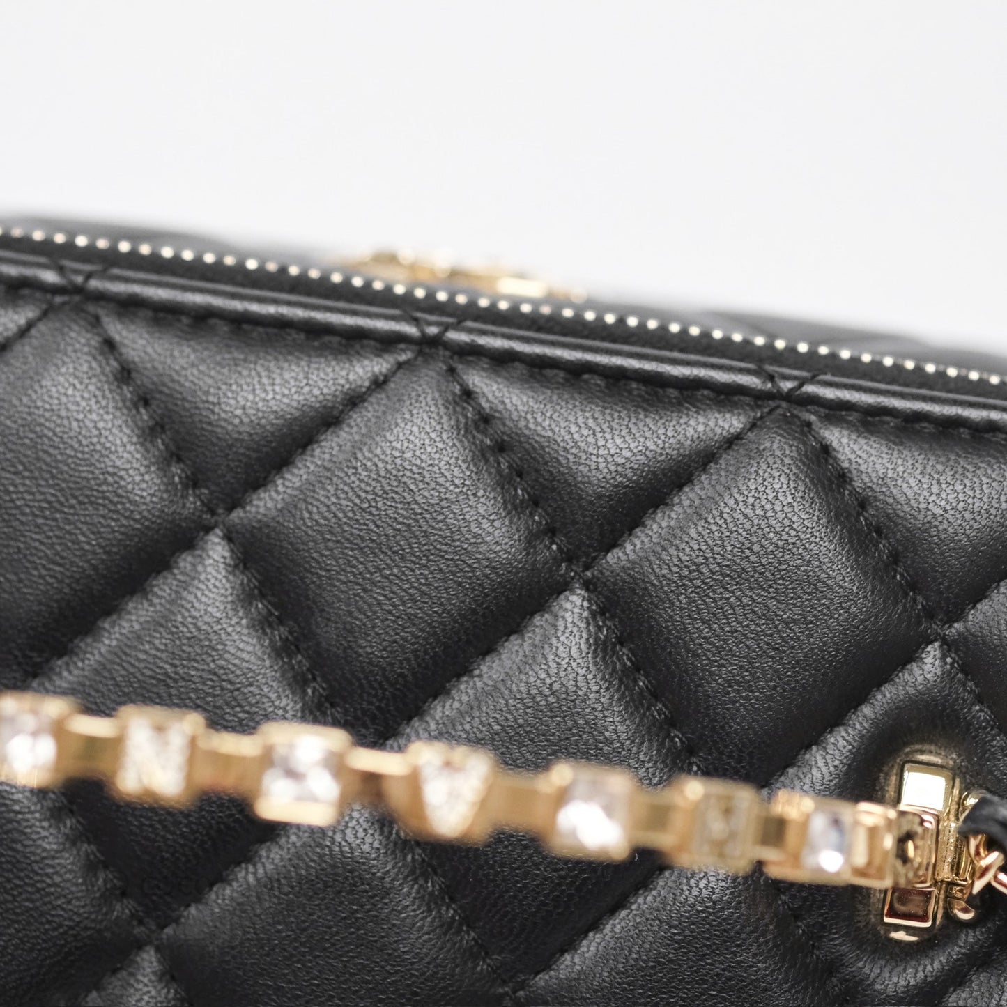 Chanel Crystals Top Handle Vanity Rectangular Black Lambskin Gold Hardware