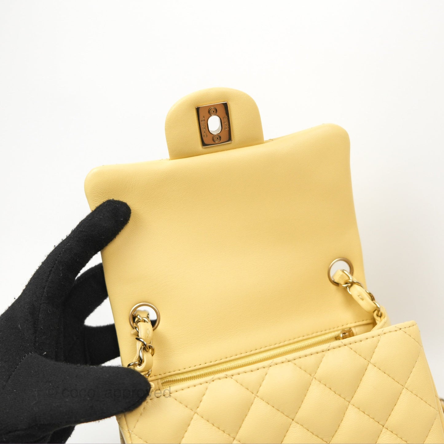 Chanel Quilted Mini Square Yellow Lambskin Gold Hardware