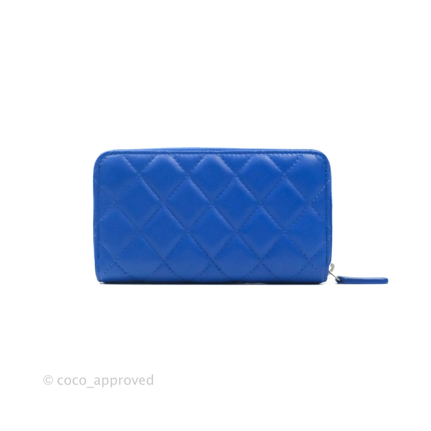 Chanel Classic Quilted Medium Zip Wallet Blue Lambskin Silver Hardware