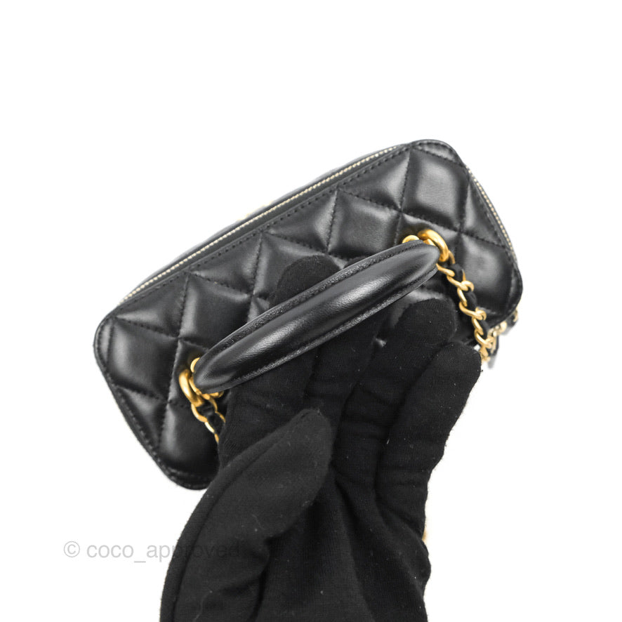 Chanel Vanity Rectangular Top Handle Black Lambskin Gold Hardware