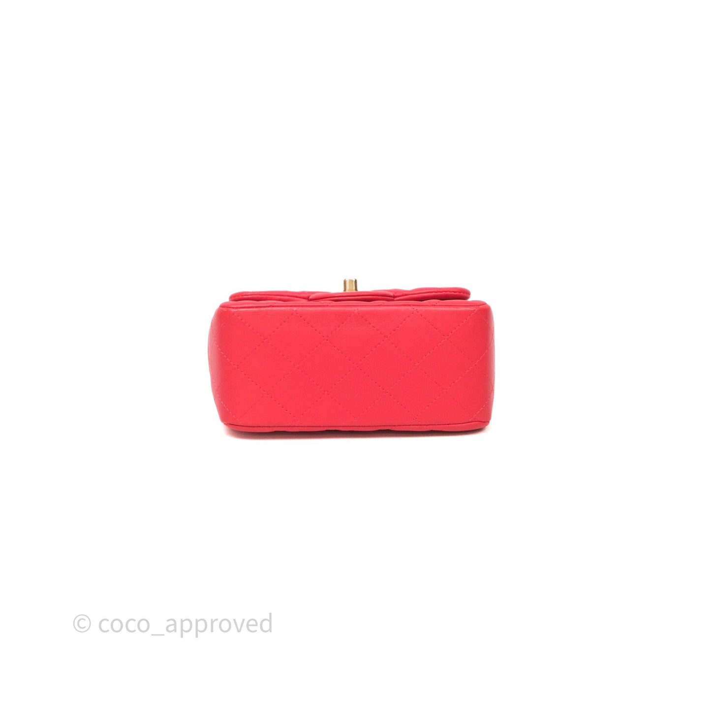 Chanel Mini Square Quilted Red Lambskin Aged Gold Hardware