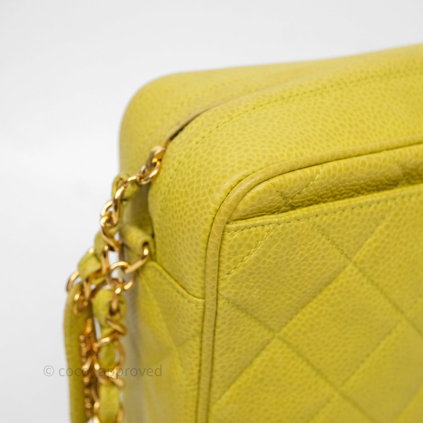 Chanel Vintage Quilted Camera Bag Green Yellow Caviar Gold Hardware