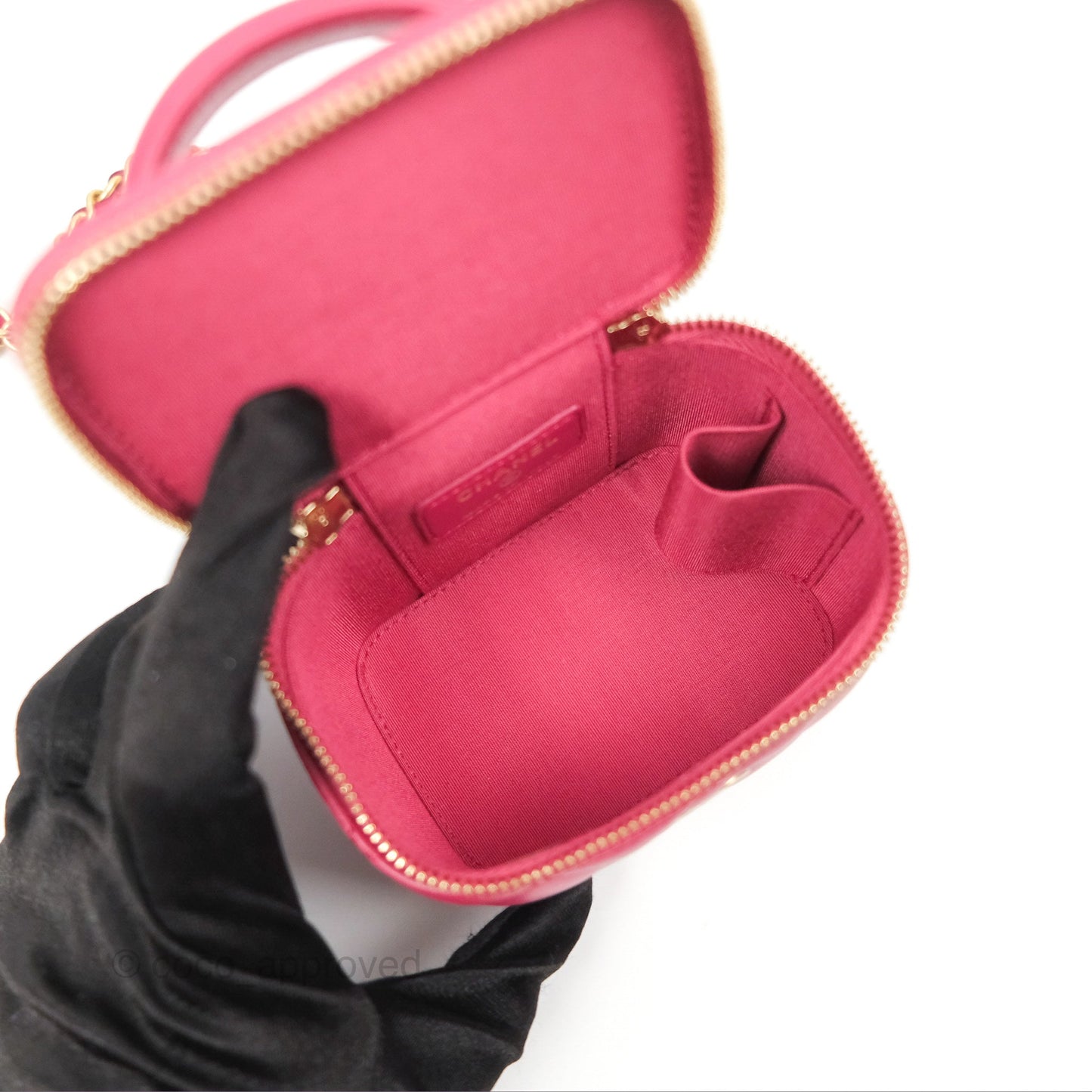 Chanel Mini Top Handle Vanity With Chain Dark Pink Lambskin Aged Gold Hardware