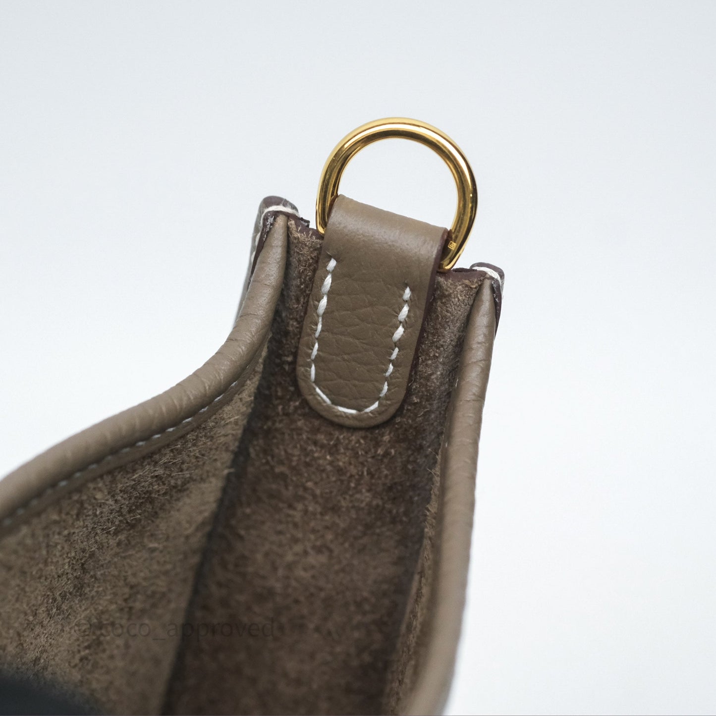 Hermès Mini Evelyne 16 Etoupe 18 Clemence Gold Hardware with Bleu Indigo Strap