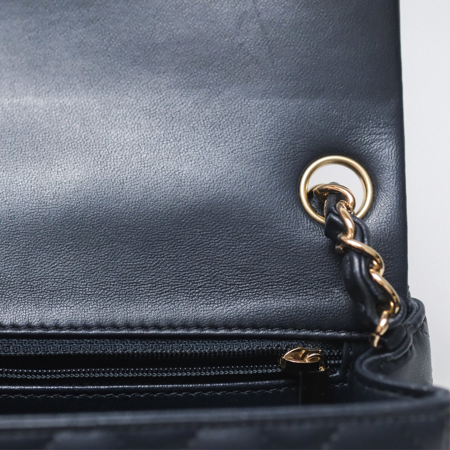Chanel Mini Square Flap Quilted Navy Lambskin Gold Hardware