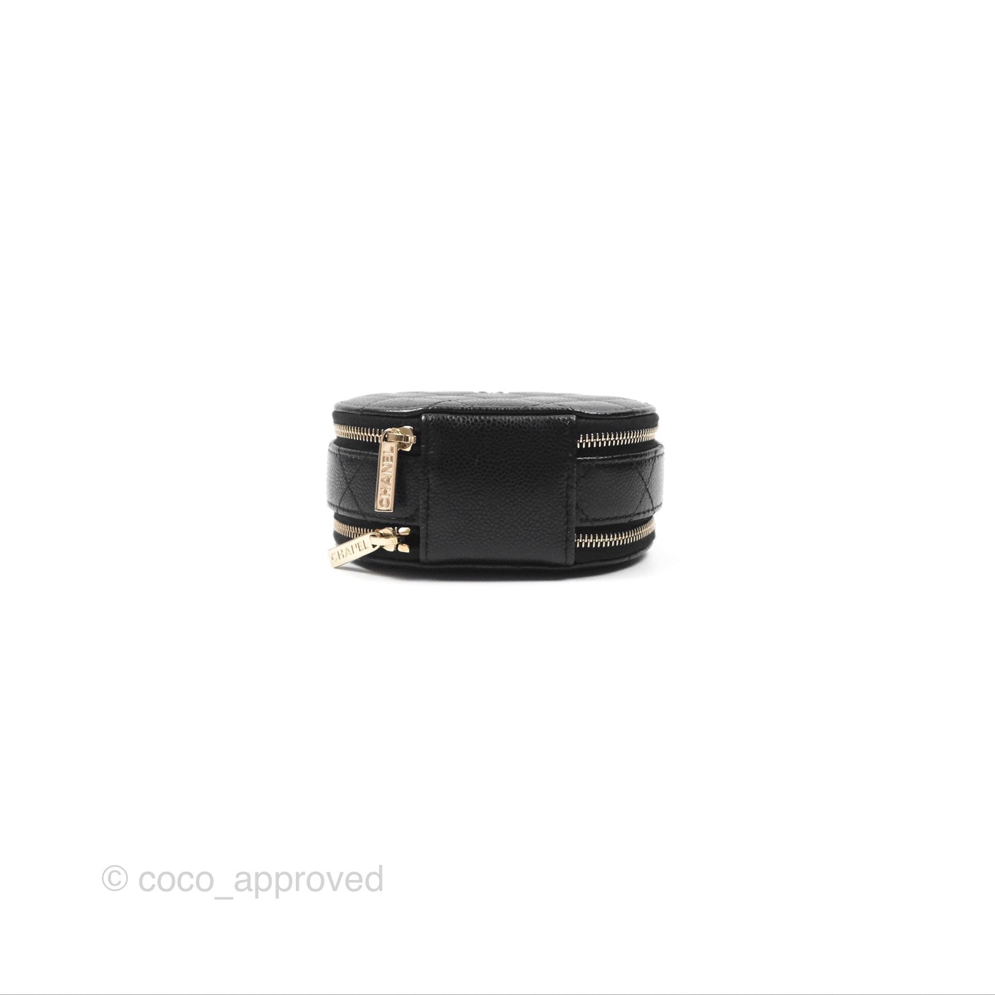Chanel Mini Round Vanity Bag Handle With Care Black Caviar Gold Hardware
