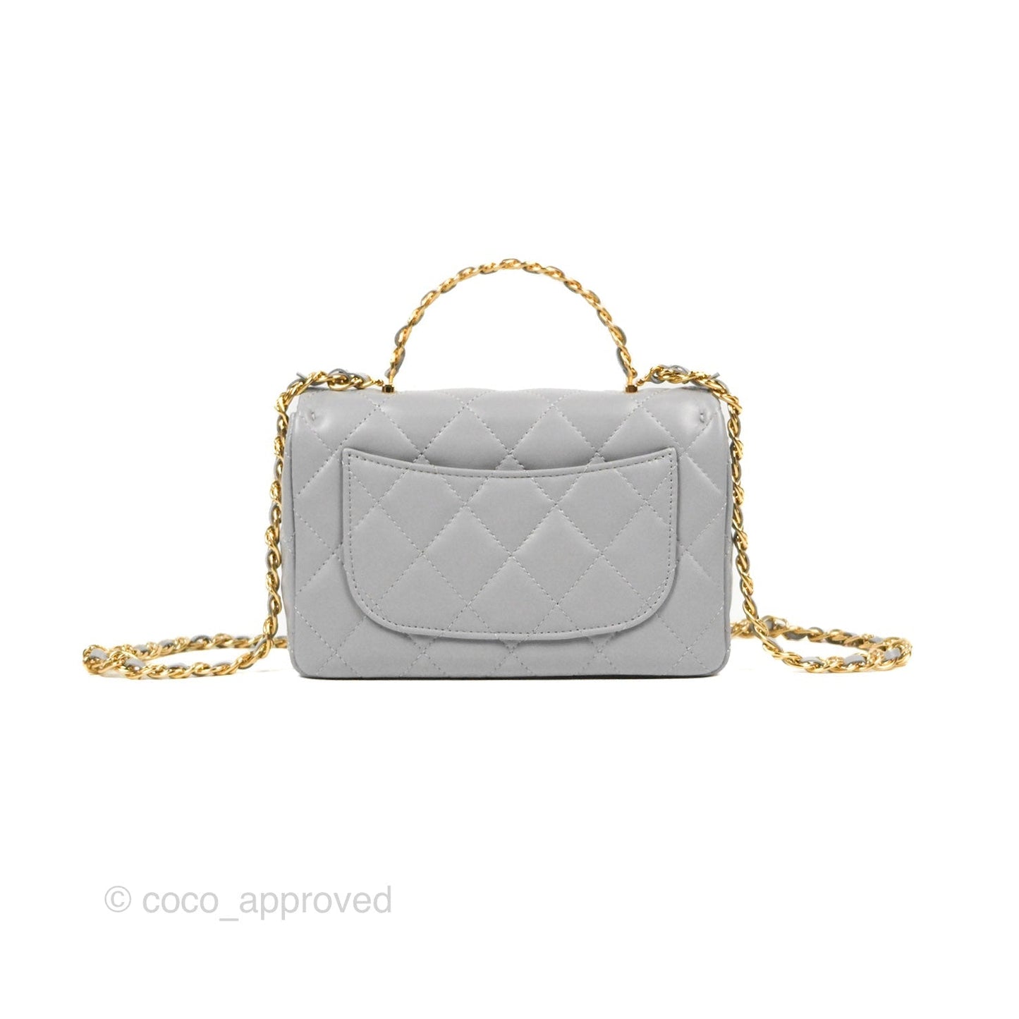 Chanel Top Handle Mini Flap Bag Light Grey Lambskin Gold Hardware 23S