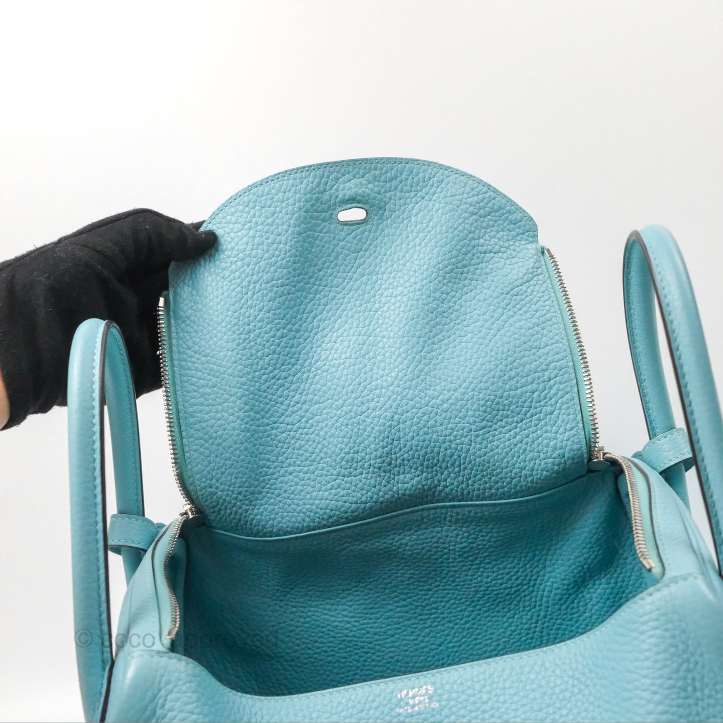 Hermès Lindy 30 Bleu Atoll Clemence Palladium Hardware