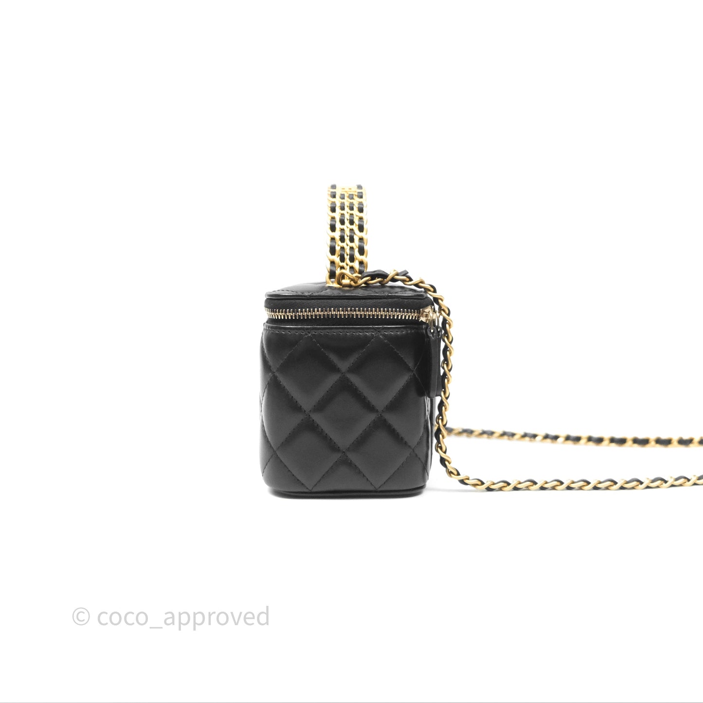 Chanel Vanity Rectangular with Top Handle Black Lambskin Aged Gold Hardware