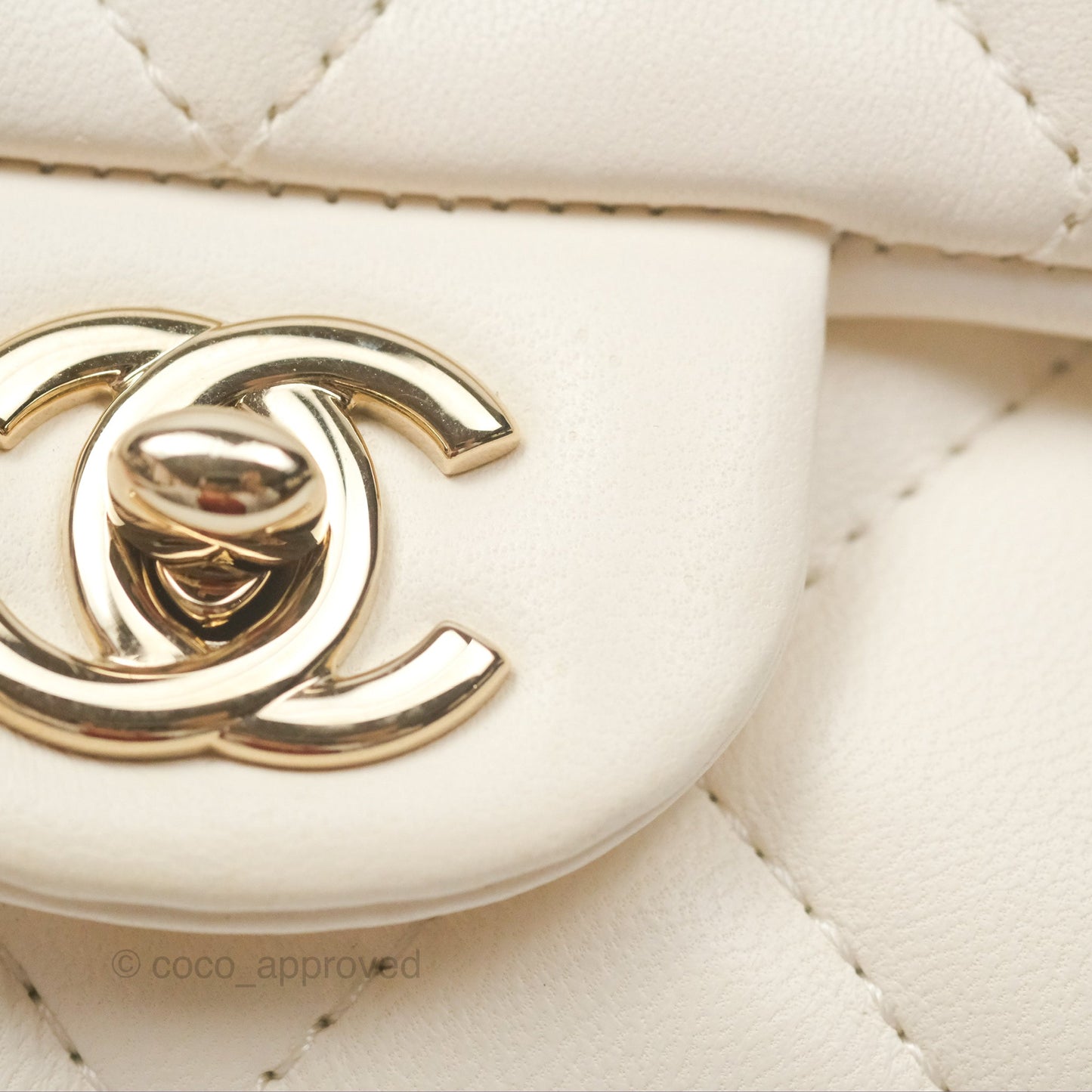 Chanel Small Logo Pearl Chain Flap Bag White Lambskin Gold Hardware