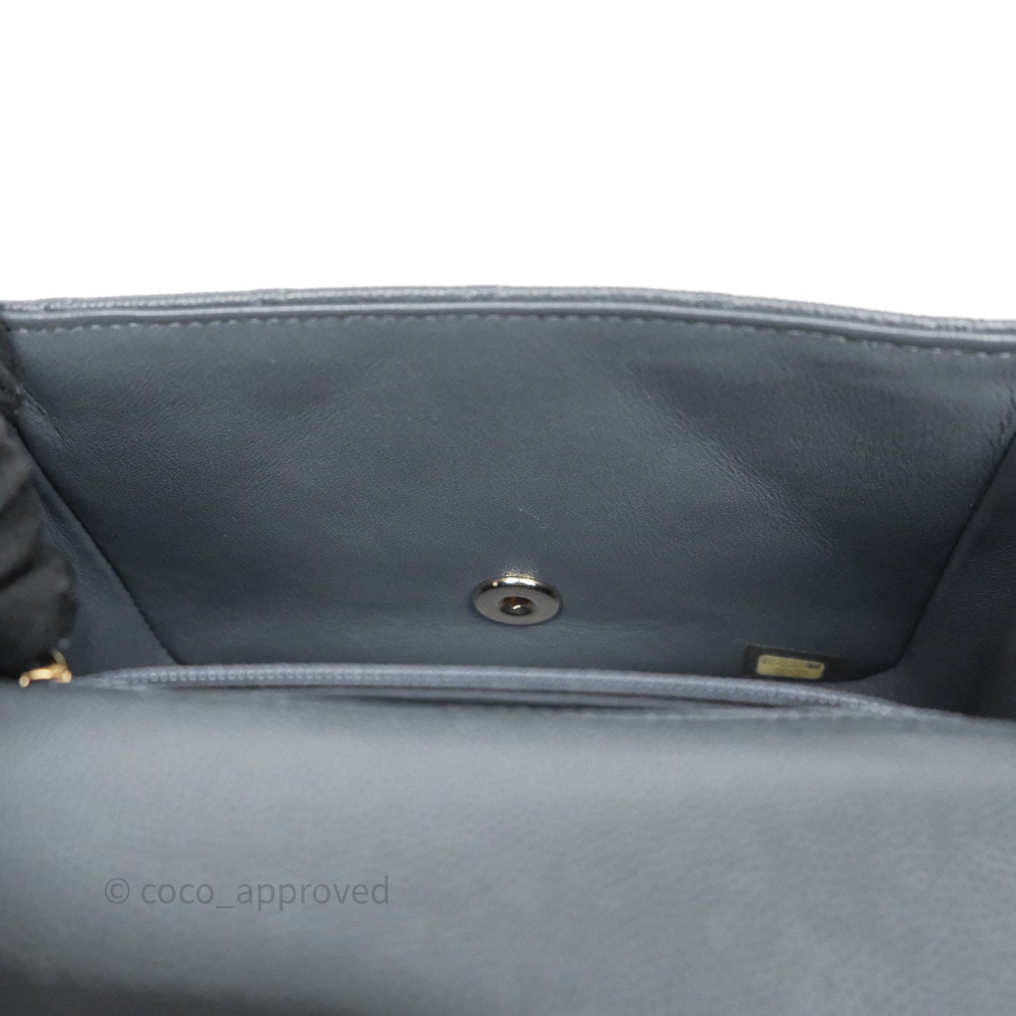 Chanel Mini Square Flap Quilted Dark Grey Blue Caviar Gold Hardware