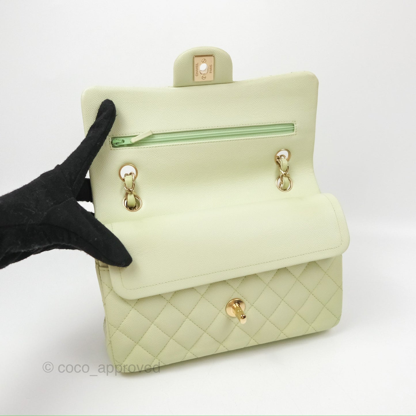 Chanel Small Quilted Classic Flap Mint Green Caviar Gold Hardware 22C