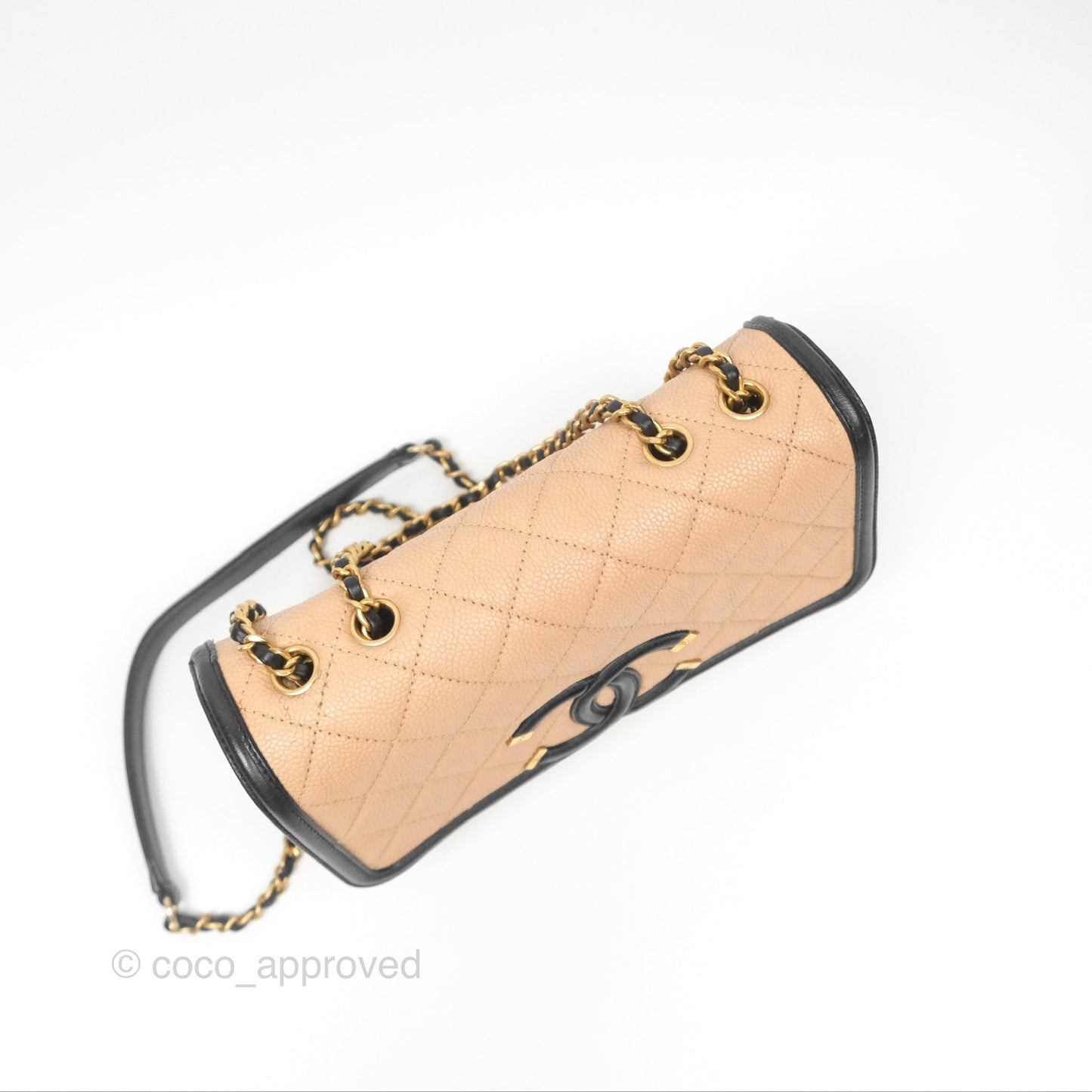 Chanel Small CC Filigree Flap Quilted Beige Black Caviar