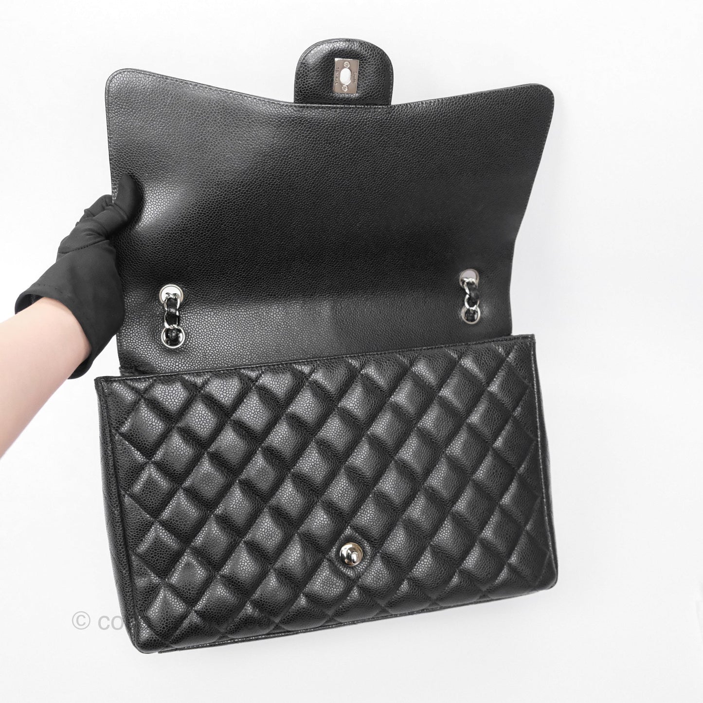 Chanel Maxi Single Flap Quilted Black Caviar Silver Hardware