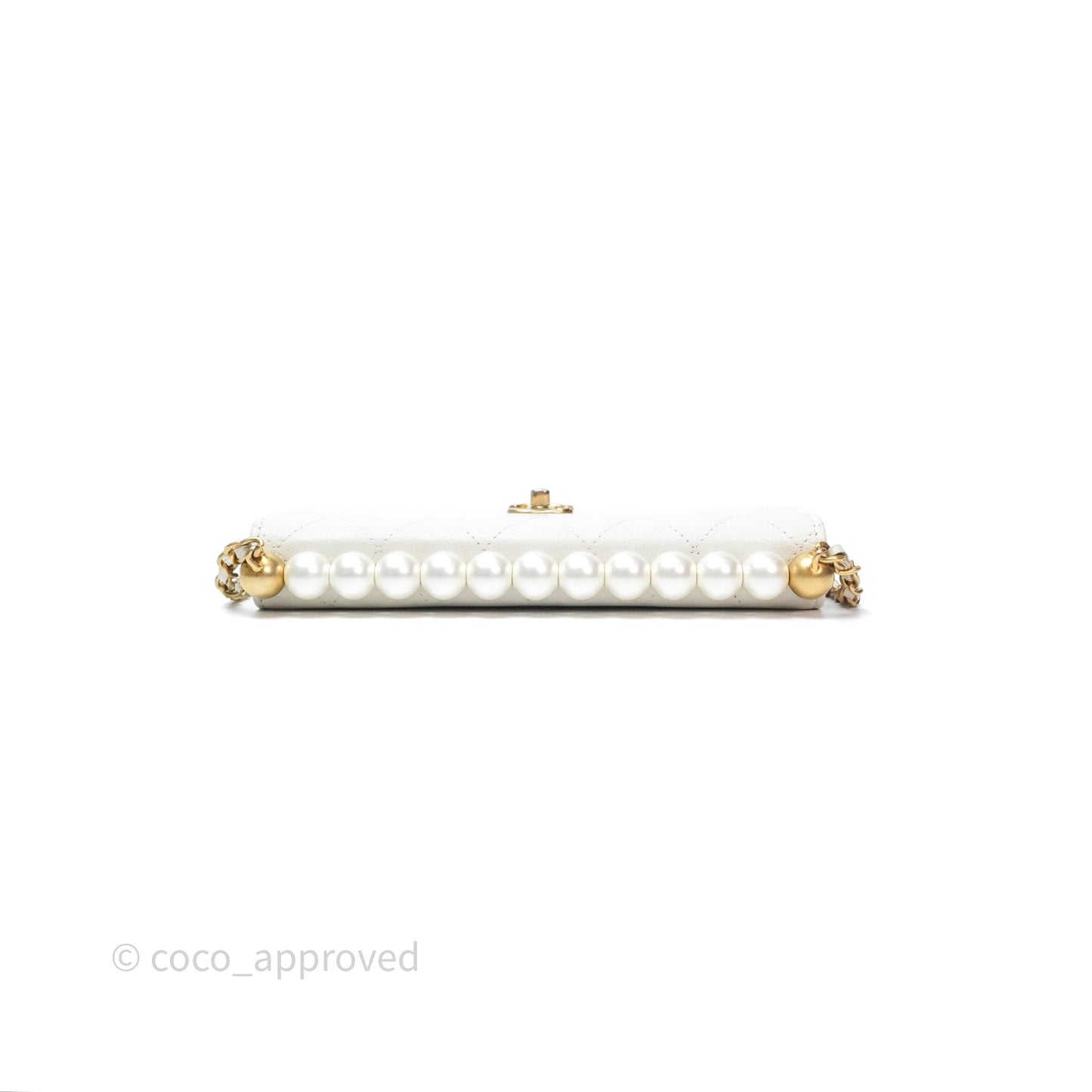 Chanel Quilted Mini Chic Pearls Flap Wallet On Chain WOC White Goatskin Aged Gold Hardware