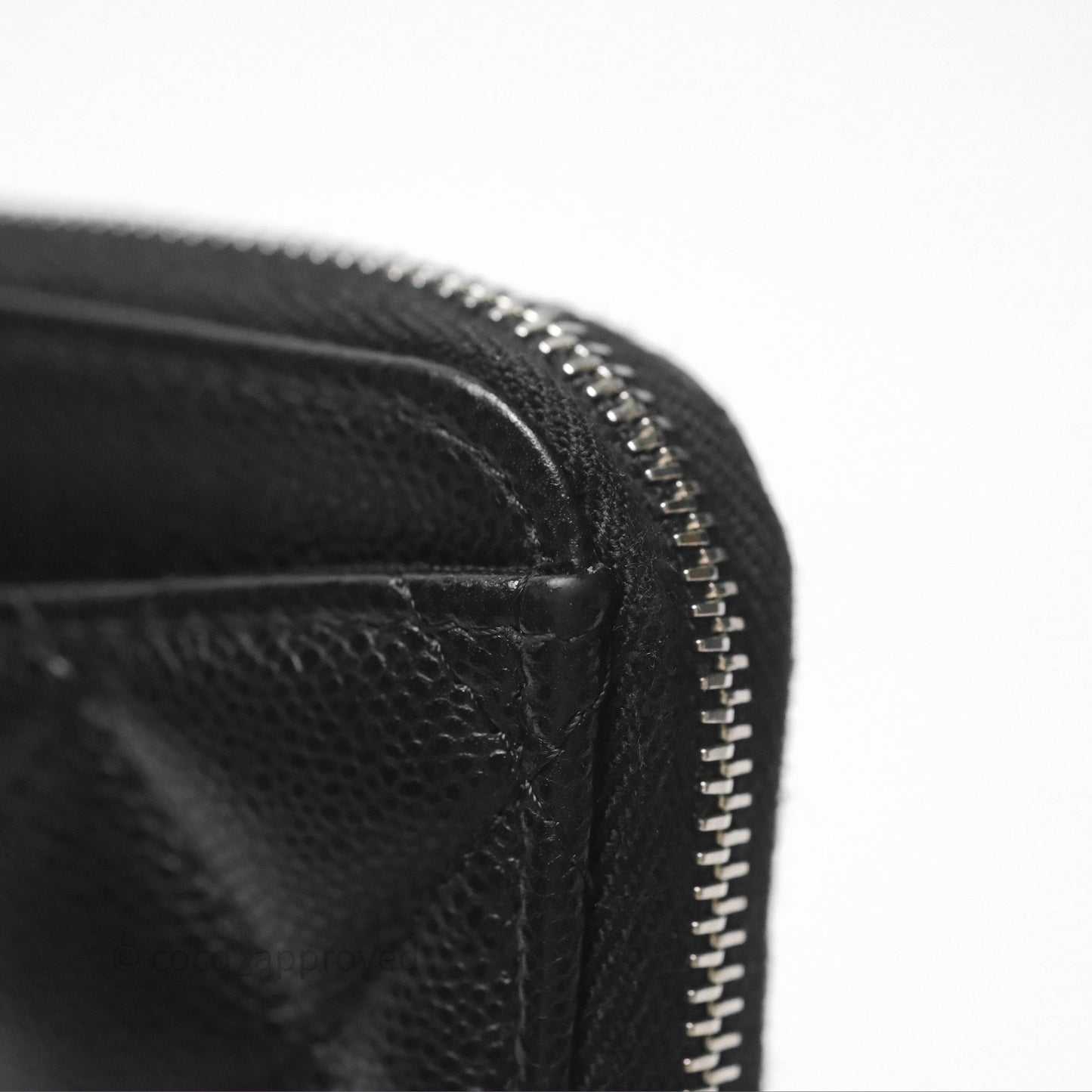 Chanel Quilted Zip Card Holder Black Caviar Silver Hardware