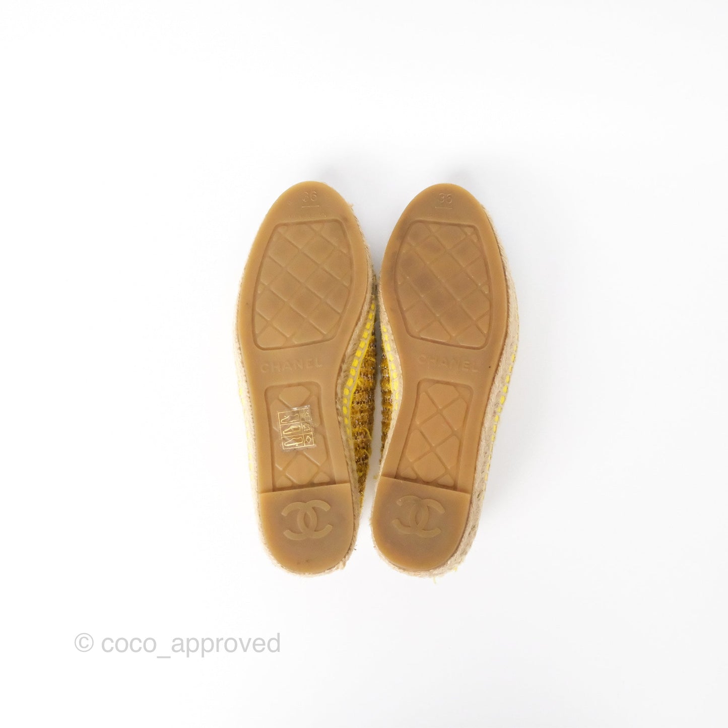 Chanel Espadrille Yellow Gold Tweed Size 36