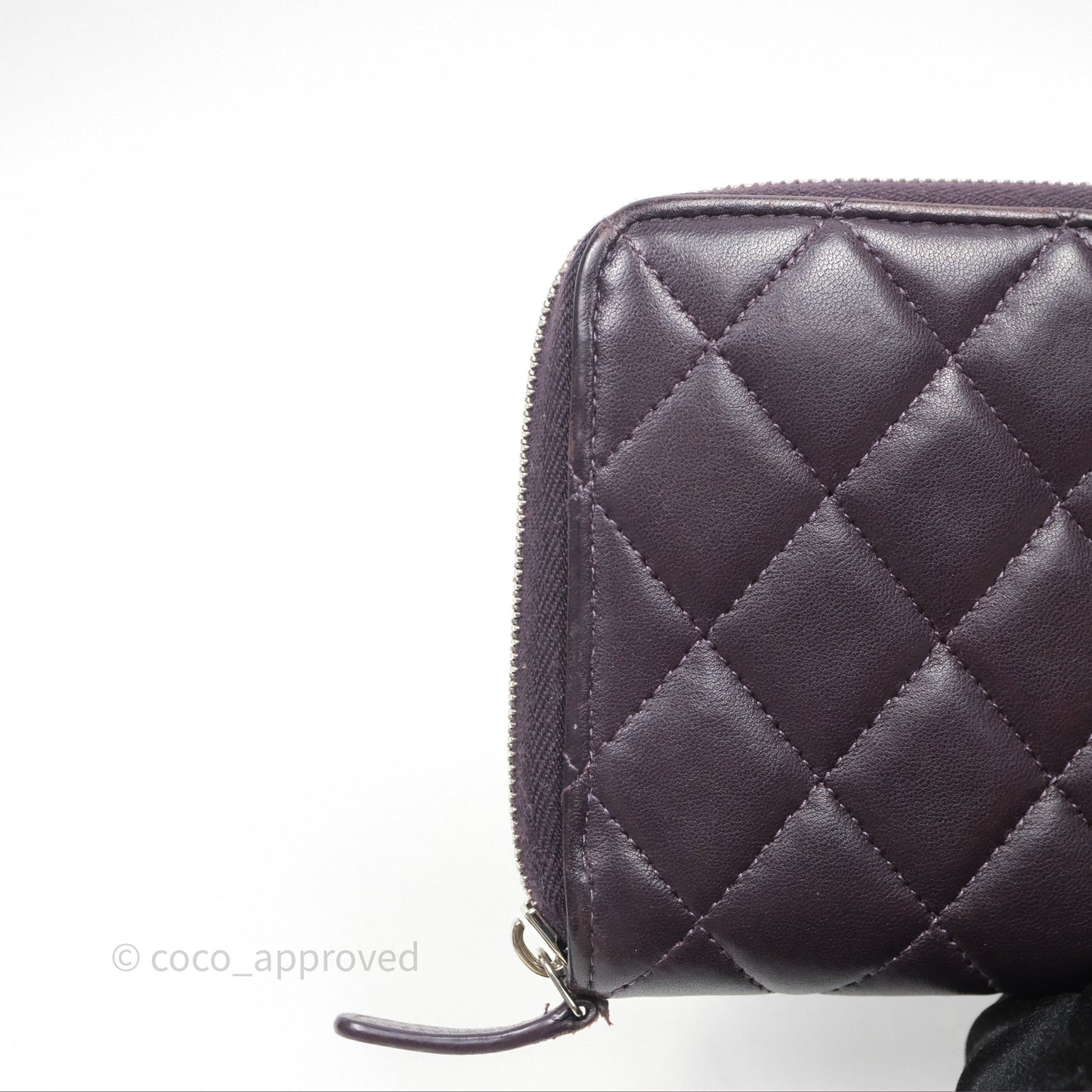 Chanel Classic Zipped Long Wallet Dark Purple Lambskin Silver Hardware