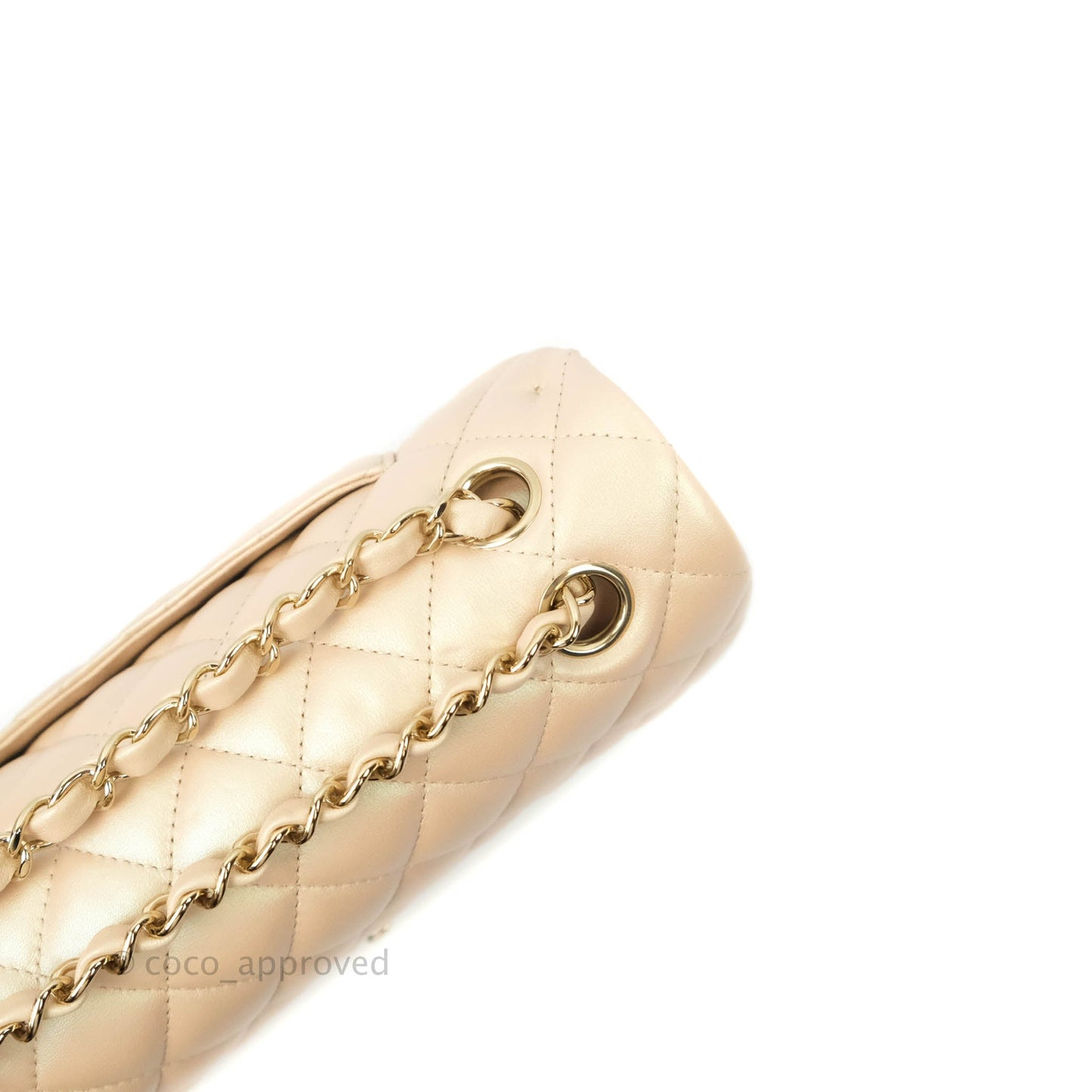 Chanel Classic M/L Medium Double Flap Iridescent Beige Calfskin Gold Hardware 21S